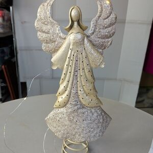 16" Champagne Gold Lighted Angel Tree Topper Decor Metal Sturdy Glitter Classic